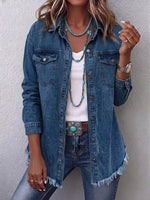 Frayed-hem Washed Denim Jacket