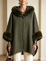 Cozy Fur-trimmed Hooded Poncho