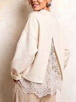 Chic Open-Back Lace-Trim Sweatshirt