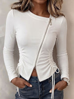 Women's Asymmetric Zip Ruched Drawstring Top