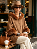 Cozy Fur-trimmed Hooded Poncho
