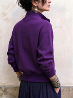 Damen-Pullover mit halbem Reißverschluss und Waffelmuster in Lila
