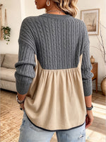 Casual Cable-knit Paneled Babydoll Top