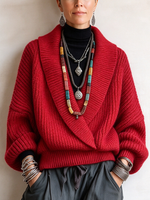Chic Batwing Cozy Red Shawl Collar Dropped Sweater