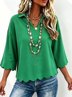 Elegant Collared Top With Wavy Hem