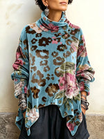Vintage-style Bohemian Floral And Leopard Print Velvet Top