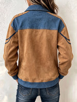 Western-Inspired Denim & Faux-Suede Half-Zip Pullover