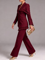 Elegant Burgundy Tassel-Trimmed Blazer