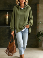 Sudadera De Algodón Con Capucha Y Botones Asimétricos Verde Oliva