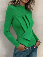 Schickes, plissiertes Overlay-Rippstrickoberteil