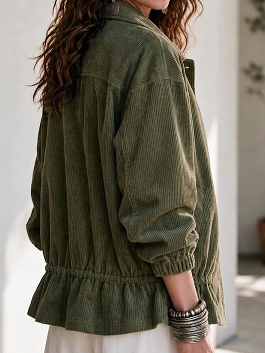 Stylish Casual Corduroy Jacket With Asymmetric Collar