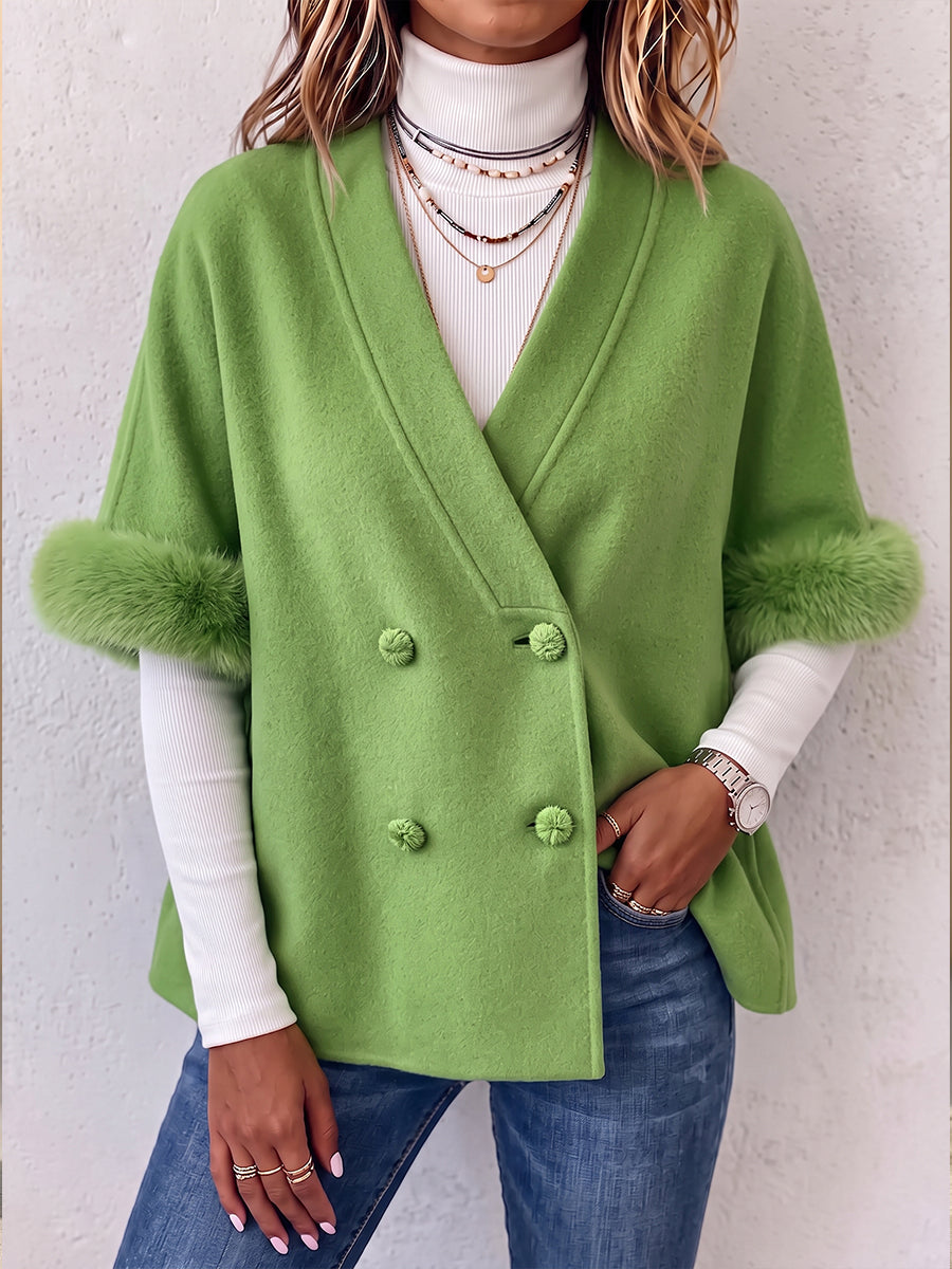 Chic Faux-Fur Trim Double-Breasted Jacket