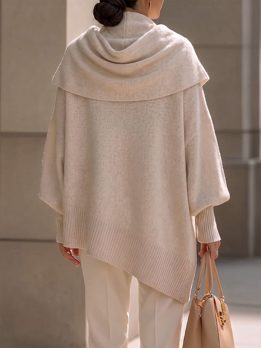 Women's solid color turtleneck long-sleeved casual loose knit pullover