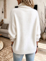 Eleganta Buton-Akcentita Turtleneck Mohair Trikita Pulovero