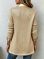 Elegante blazer in maglia dorata con eleganti finiture in ecopelle