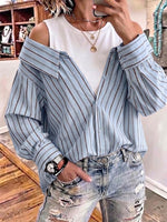 Striped Blended Off-shoulder Shirt With A Layered Look