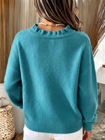 Cozy Chic Teal Ruffled V-neck Sweater