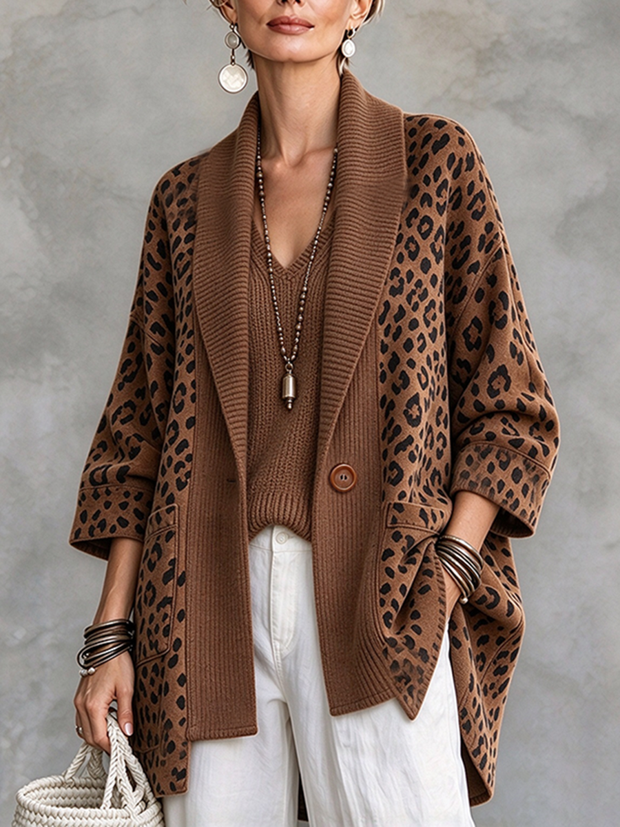 Cardigan patchwork in maglia leopardata Boho Bold