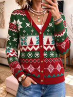 Women's Fair Isle Kristnaska Cardigan V-Kolo Buton Down Feria Trikita Svetero
