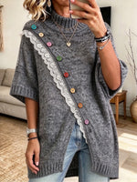 Top chic in maglia lunga con finiture in pizzo e dettagli multibottone (multicolore)