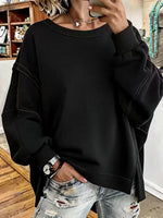 Crew Neck Contrast Stitching Side‑slit Oversized Sweatshirt
