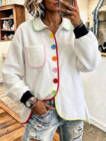 Color Piping Collared Casual Shirt Jacket With Multi-Color Buttons