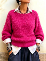 Cozy Layered Fuzzy Mohair Knit Sweater