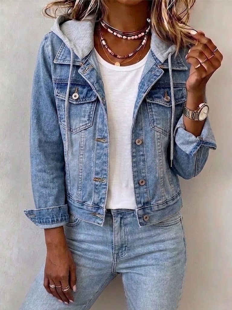 Detachable‑hood Cropped Denim Jacket