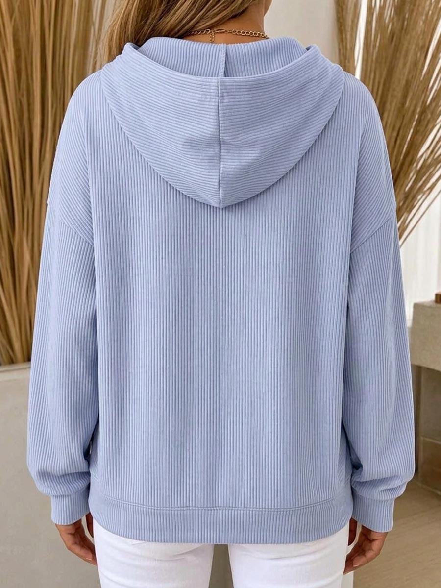 Lässiger Pullover-Hoodie aus Rippstrick für Damen mit Kängurutasche