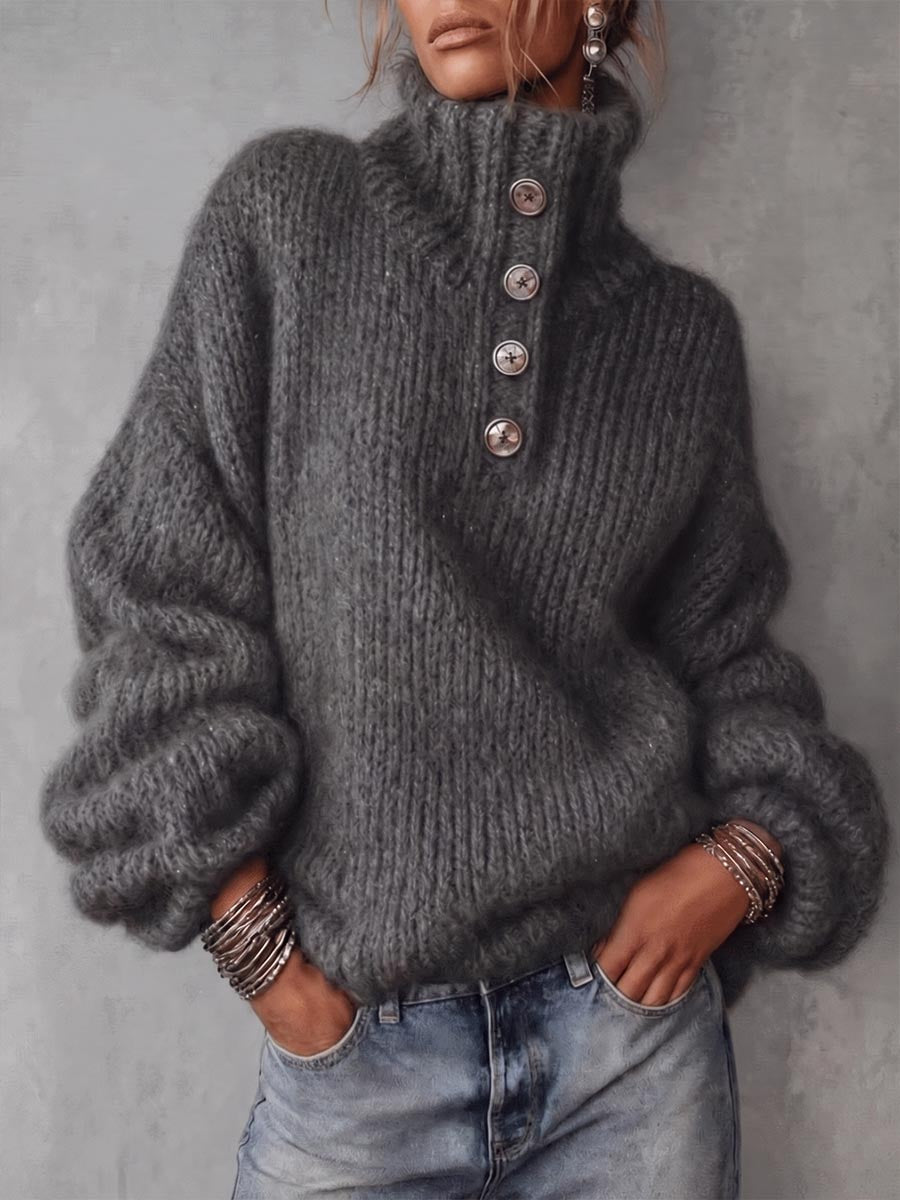 Pullover da donna in maglia larga casual a maniche lunghe a collo alto in tinta unita