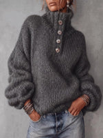Pullover da donna in maglia larga casual a maniche lunghe a collo alto in tinta unita