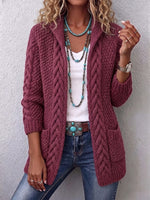Chic Berry Mauve Cable-Knit Open Cardigan