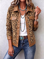 Bold Leopard Denim Patchwork Leather Trim Print Trucker Jacket