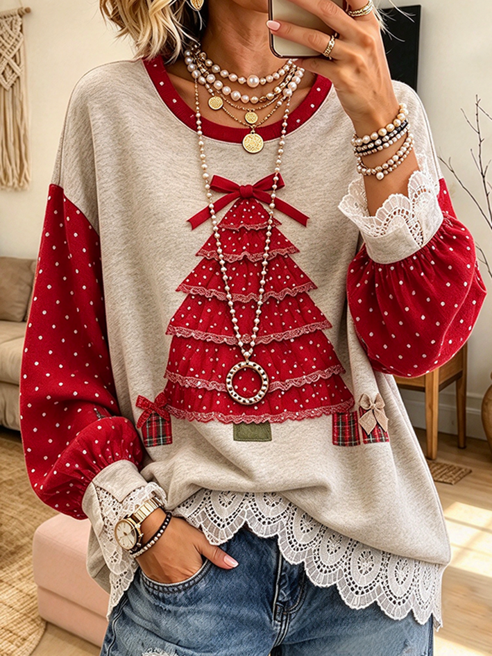 Lässiges, gepunktetes Weihnachtsbaum-Sweatshirt