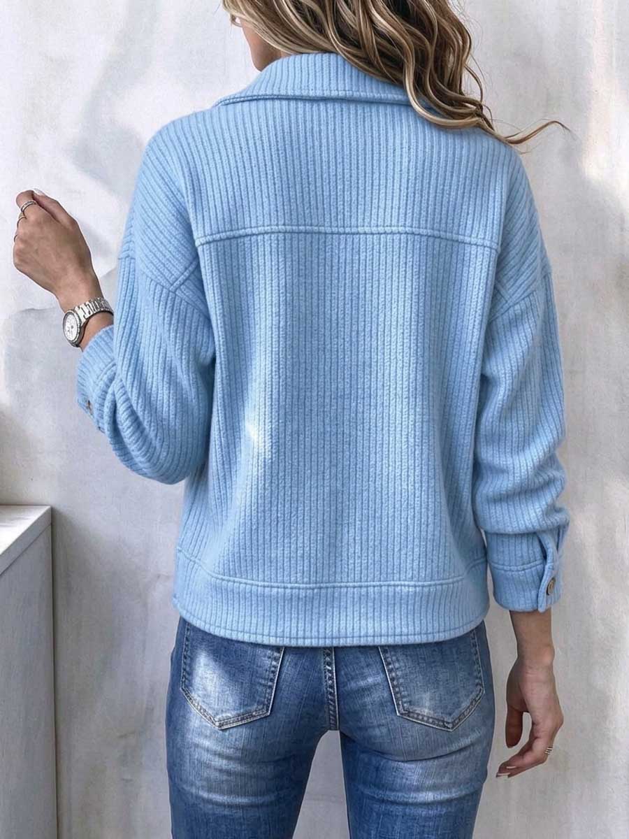 Cárdigan con solapa de punto acanalado azul claro para mujer
