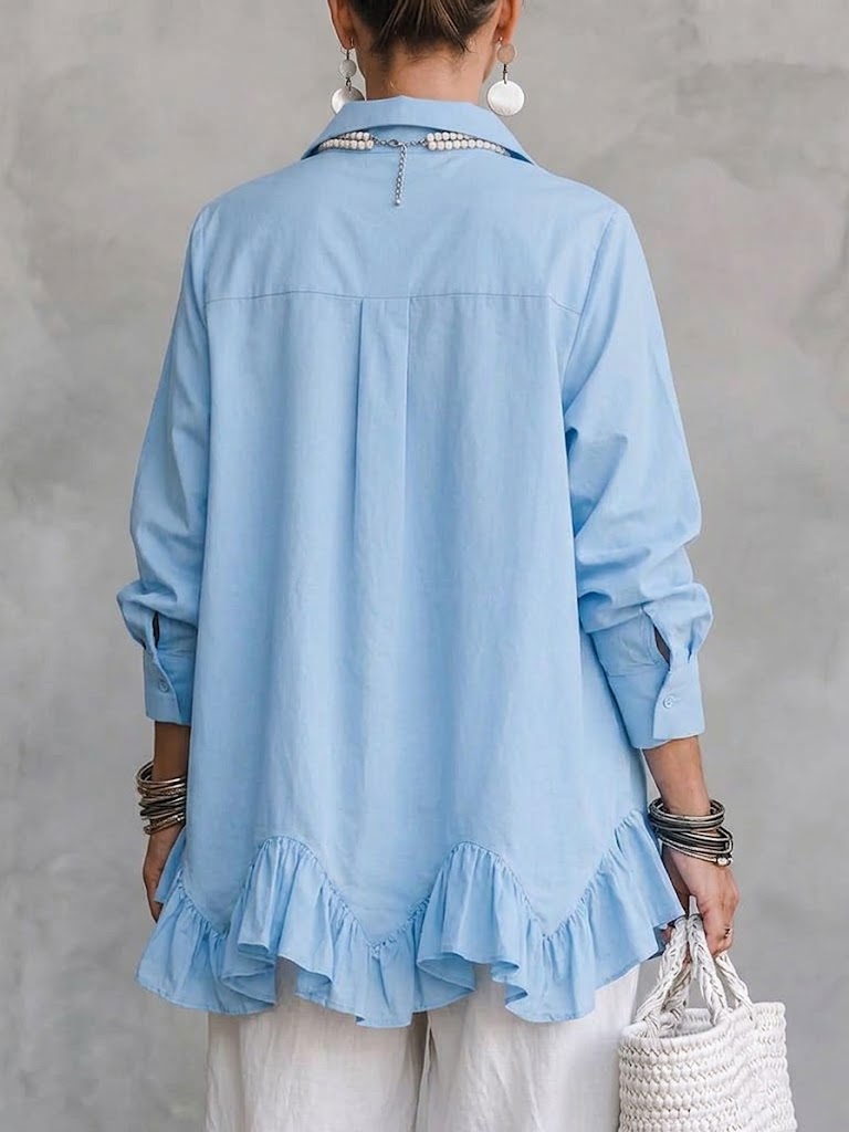 Chic Cotton Shirt With A Ruffled Hem