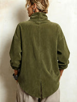 Ŝika Alta Funela Kolo Nesimetria Corduroy-Supro