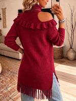 Chic Cold-Shoulder Fringe Hem Knit Sweater