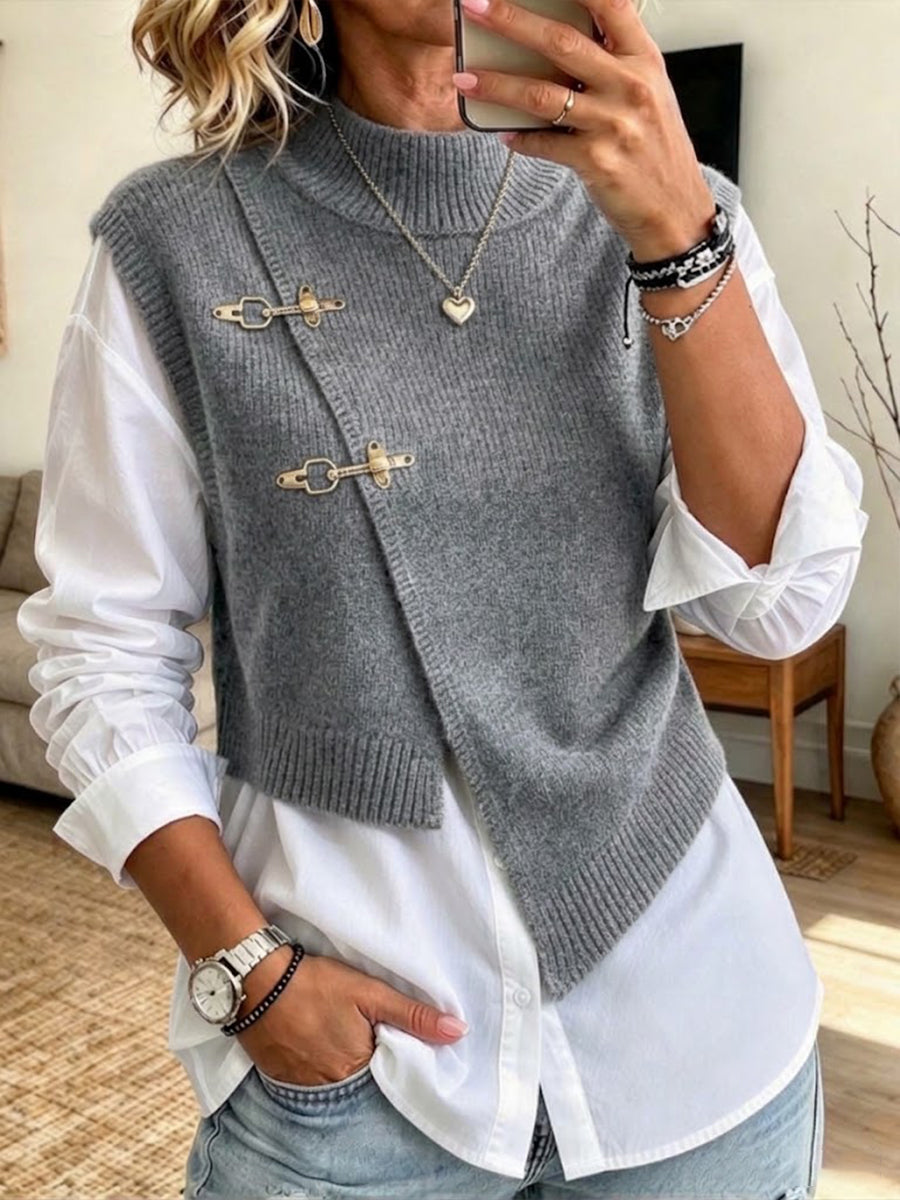 Gilet in maglia chic e camicia bianca in due pezzi