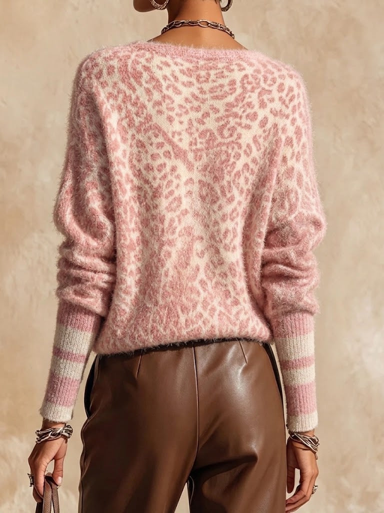 Cozy Wool-blend Leopard-print Pullover With A Brushed Finish