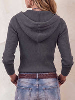Women's Collared Long-sleeved Casual Loose Knit Patchwork Denim Hooded Cardigan