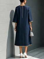 Minimalist Loose-fit Denim Dress With Gold Piping