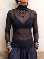 Ŝika Sheer Mock-Neck Mesh Top