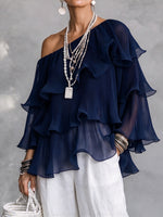 Elegante, gerüschte One-Shoulder-Plisseebluse