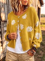 Daisy Pattern Button-up Cardigan Sweater