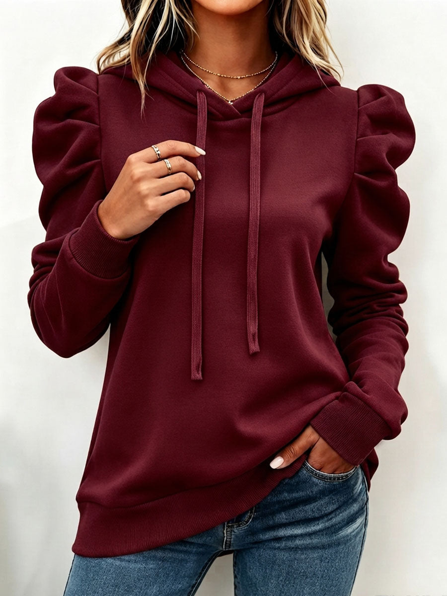 Chic Puff-sleeve Hooded Sweatshirt