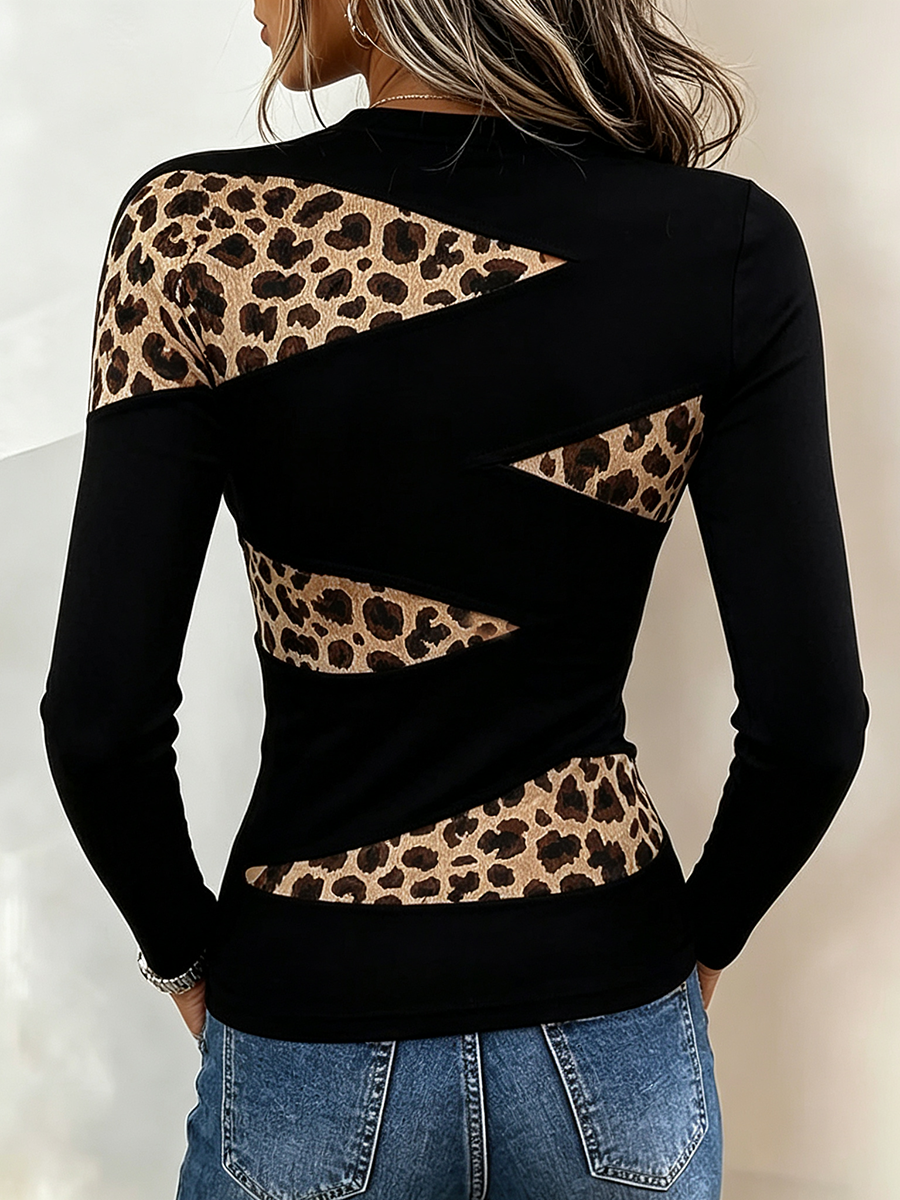 Top impiombato elasticizzato con stampa leopardata alla moda