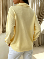 Chic Cozy Yellow Waffle-knit Button-up Shirt