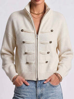 Women's Solid Color Stand Collar Long Sleeve Casual Loose Knit Cardigan