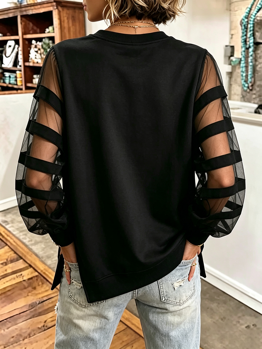 Elegantes schwarzes Sweatshirt mit Mesh-Einsätzen